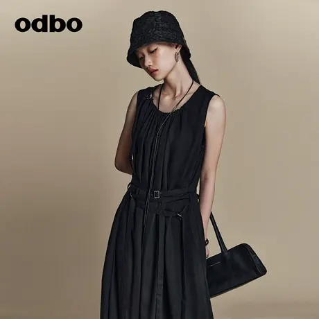 odbo/欧迪比欧原创压褶设计休闲无袖连衣裙女夏季新款A字裙图片