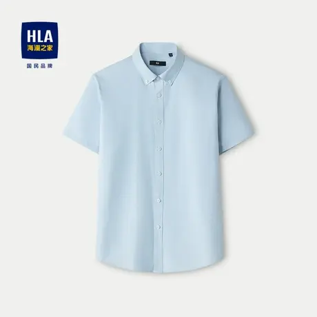 HLA/海澜之家条纹短袖休闲白衬衫夏季舒适透气制扣领时尚衬衣男款图片