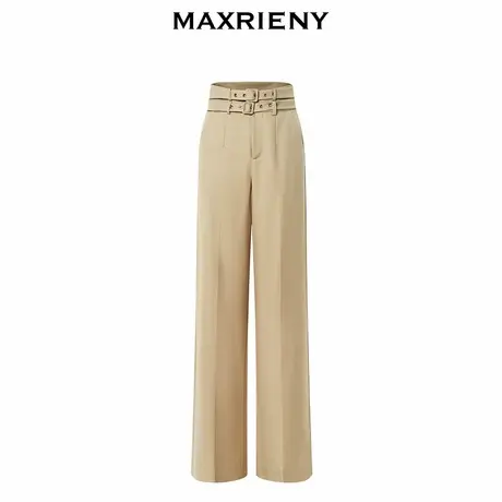 【奥莱】MAXRIENY极简通勤风双腰头设计高腰阔腿长裤秋裤图片