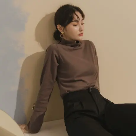 桔熊秋冬季半高领打底衫亲肤合身长袖磨毛棉上衣女装大码AB14072图片