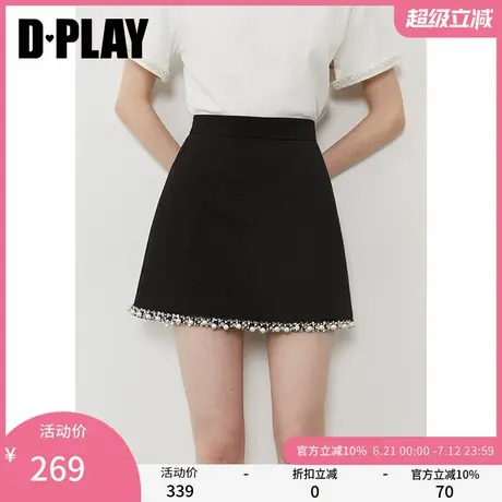 DPLAY2025年夏季新款黑色半身裙女短款裙子法式短裙珍珠小黑裙图片