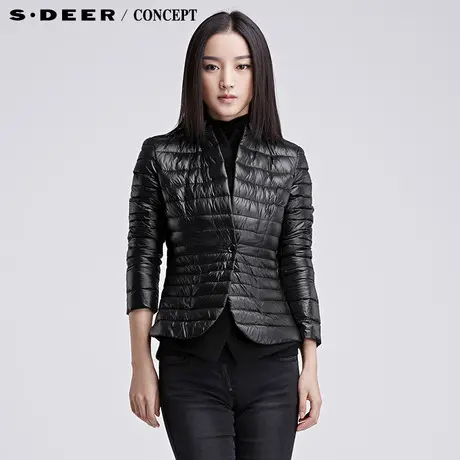 sdeer圣迪奥女2018冬装假两件式商务休闲短款羽绒服S16482463图片