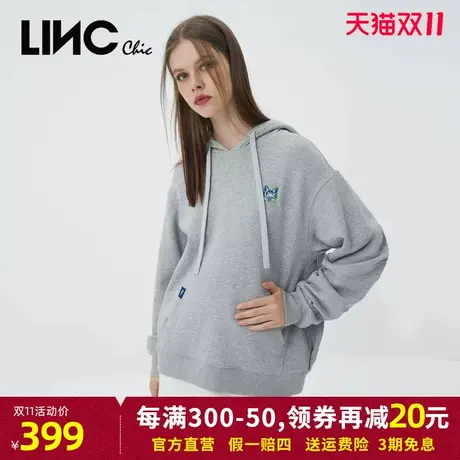LINC金羽杰卫衣女2023秋季新款简约套头连帽廓形感外套商场同款图片