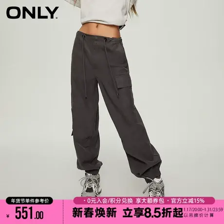 ONLY2024春季新款通勤简约质感皮牌抽绳收脚休闲裤女|124114024图片