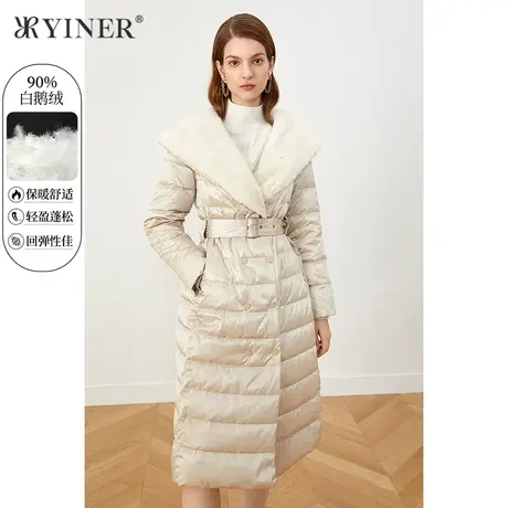 YINER音儿商场同款女装2021冬季新款水貂毛领加厚鹅绒羽绒服图片