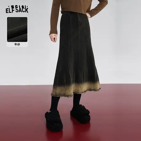 妖精的口袋复古牛仔半身裙女2024春季新款磨毛设计感高腰鱼尾长裙图片
