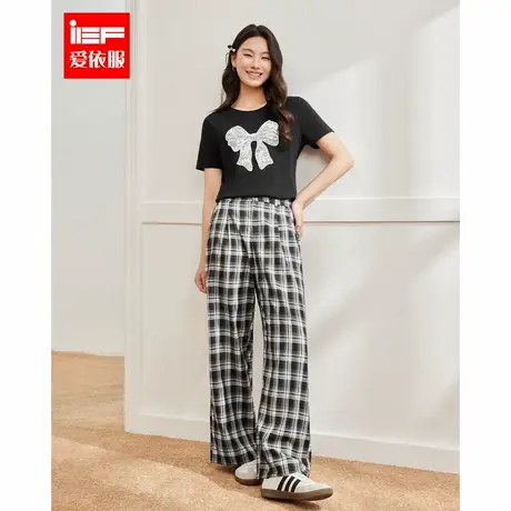 IEF/爱依服【微胖】大码女装2025夏季新款韩版休闲通勤格子阔腿裤图片