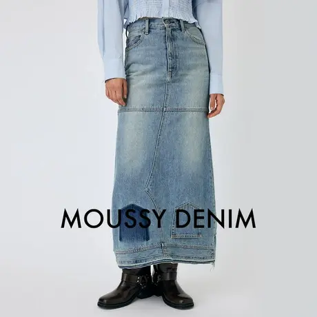 MOUSSY 夏季新品小众设计感解构长款牛仔半身裙010HA611-4971图片