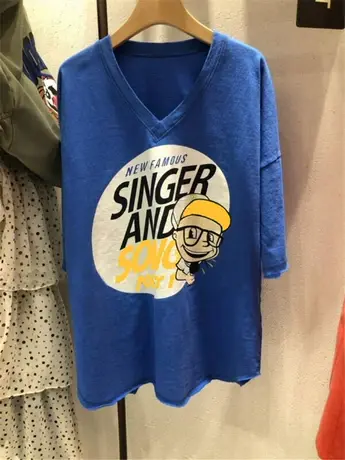 港风网红ins超火短袖t恤女2020新款韩版潮V领宽松显瘦百搭上衣服图片