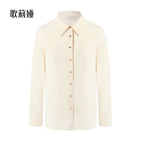 歌莉娅冬季新品米白色直筒型气质纯色长袖衬衣上衣1BDG3E020商品大图