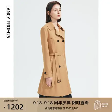朗姿羊毛法式复古秋季新款通勤风衣外套中长款女高级感赫本风大衣图片