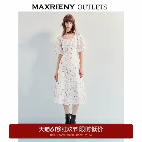 【奥莱】MAXRIENY浪漫碎花连衣裙修身遮肉泡泡袖茶歇裙图片