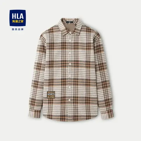 HLA/海澜之家保暖长袖衬衫2023秋冬新款方领格纹色织布上衣男图片