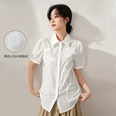 【商场同款】茵曼立体花朵纯棉气质白衬衫女2023夏季新款法式衬衣图片