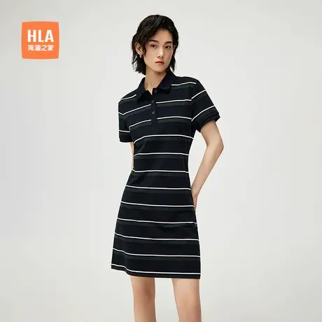 HLA/海澜之家时尚通勤连衣裙25春夏新款条纹微收腰修身polo裙女装图片