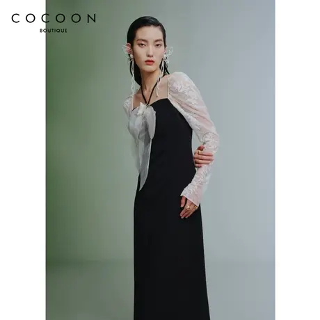 商场同款 可可尼COCOON秋冬新款欧根纱大蝴蝶结撞色气质连衣裙女图片