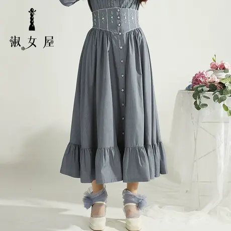 淑女屋官方旗舰店秋半身裙水晶鞋与玫瑰花淑女气质高腰女高腰半裙商品大图