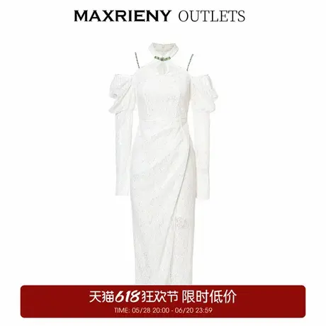 【奥莱】MAXRIENY新中式蕾丝收腰连衣裙花苞裙复古唯美长袖裙图片