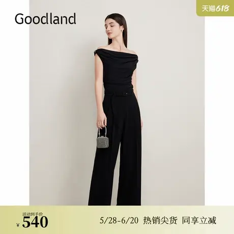 【醋酸系列】Goodland美地夏季收褶肌理阔腿休闲裤图片