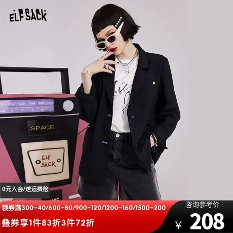【商场同款】妖精的口袋黑色高级感西装外套女2022春设计感小西服图片