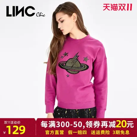 LINC金羽杰2023秋季新款个性立体绣花套头长袖纯棉T恤卫衣外套女图片