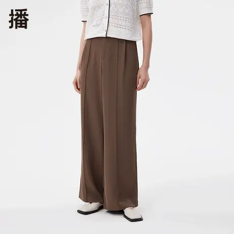 【播奥莱】播春季新款宽松休闲百搭对称口袋显瘦褶皱阔腿直筒长裤图片