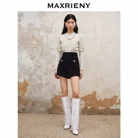 【奥莱】MAXRIENY美式复古风黑色A字高腰短裤女休闲裤子短图片