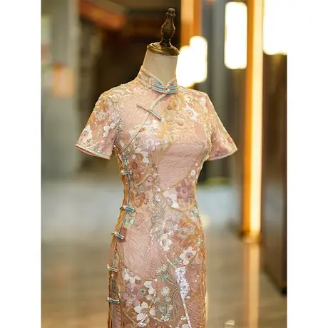 高端旗袍敬酒服新娘中式结婚订婚礼服回门便装重工连衣裙平时可穿图片