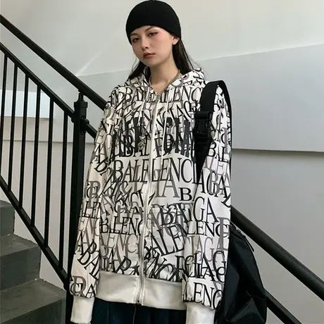 oversize连帽卫衣女春秋薄款宽松韩版潮ins原宿bf慵懒风开衫外套图片