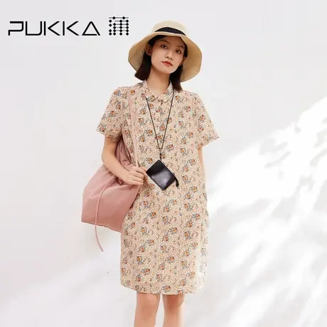 蒲PUKKA 小个子连衣裙女夏季宽松丝棉印花短袖休闲裙子图片