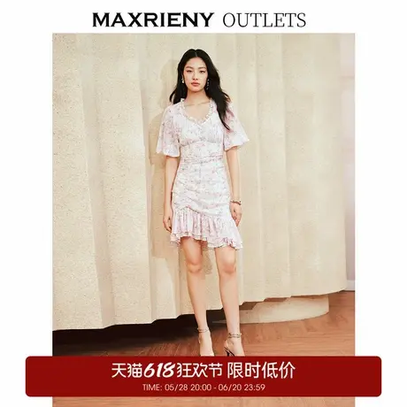 【奥莱】MAXRIENY浪漫复古感抽褶连衣裙仙美印花茶歇裙图片