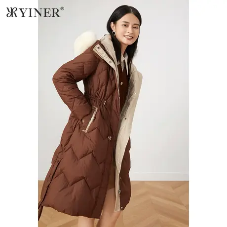YINER音儿商场同款女装2021冬季新款长款狐狸毛领加厚羽绒服图片