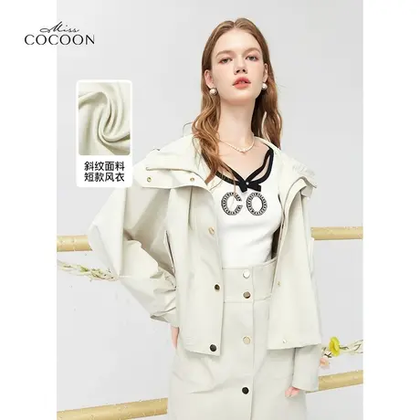 MISSCOCOON复古连帽风衣女装24春季新款宽松短款外套图片