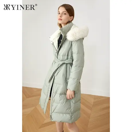 YINER音儿商场同款女装2021冬季新款长款狐狸毛领羽绒服图片