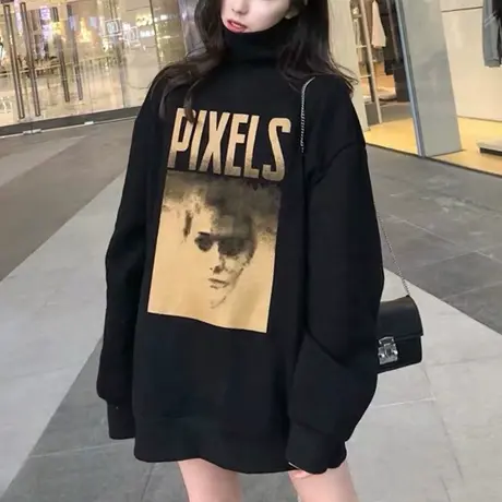 网红炸街卫衣女2020秋冬ins宽松韩版chic上衣加绒加厚ulzzang外套图片