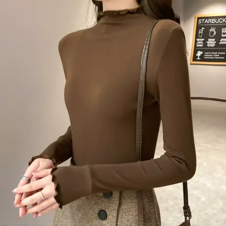 秋装2023年早秋新款女装半高领长袖t恤上衣服气质百搭时尚洋气图片