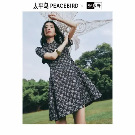 张风野联名【繁花】太平鸟新中式连衣裙女夏新款老花收腰国风短裙图片