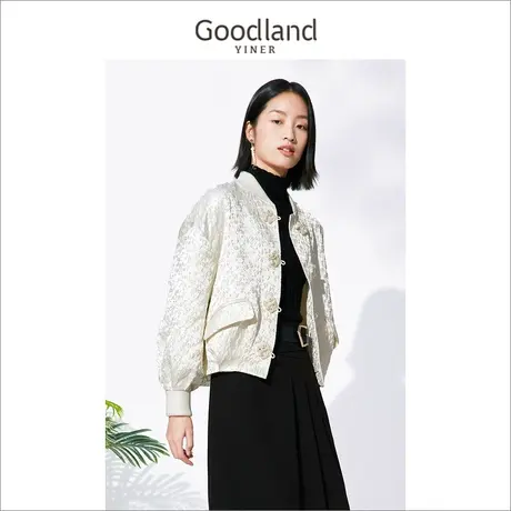 *【摩登中式】Goodland美地女装冬立领夹克名媛风短外套图片