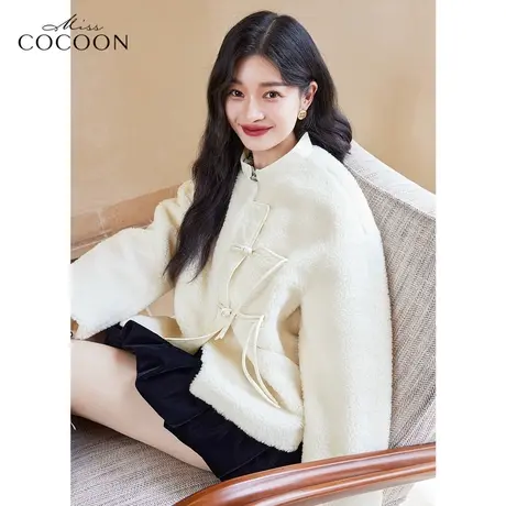 MISSCOCOON新中式国风短款皮草女2022新款冬季时尚宽松毛毛外套图片