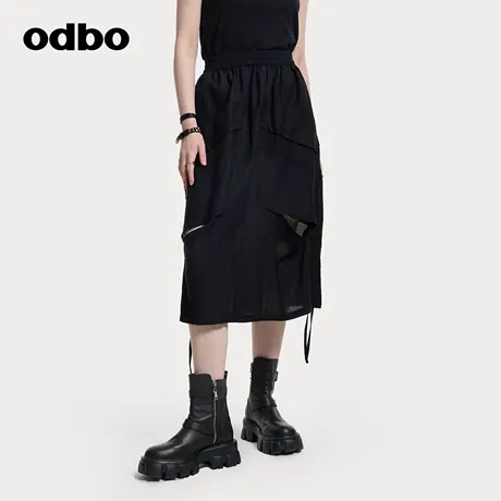 odbo/欧迪比欧半身裙2025新款夏季女士镂空设计原创直筒时尚裙子图片