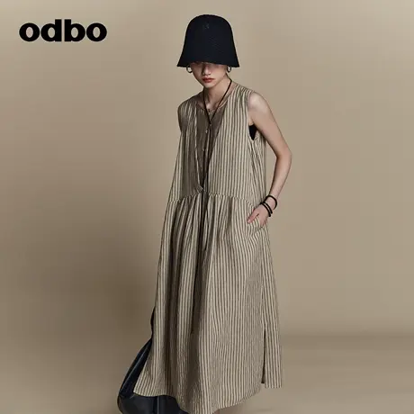 odbo/欧迪比欧原创设计感休闲无袖条纹连衣裙女夏季新款宽松图片