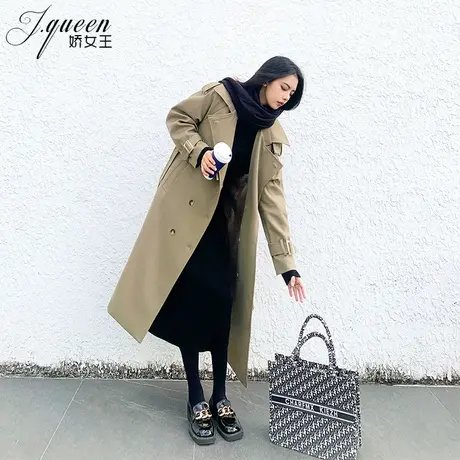 风衣外套女秋季新款英伦风宽松系带收腰显瘦中长款休闲过膝大衣潮图片