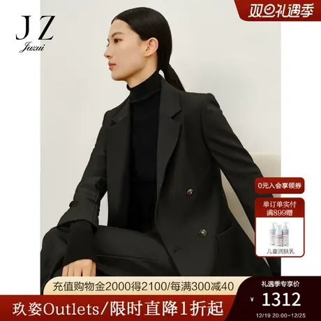 商场同款JZ玖姿雅致复古双排扣西服外套女2023冬季新款JWCD40101图片
