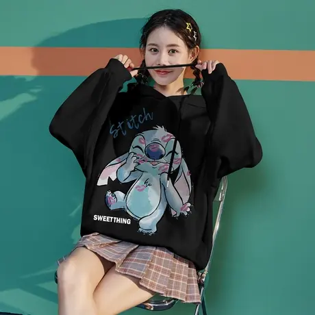 唐狮卡通蓝色卫衣女士春秋新款oversize连帽卫衣外套设计感小众潮图片