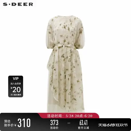 sdeer圣迪奥女装法式圆领风琴褶收腰网纱连衣裙S243Z1253图片