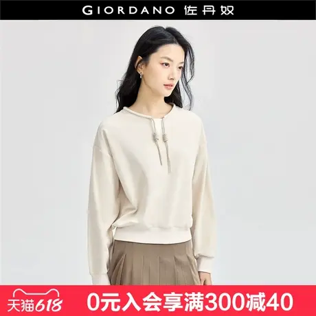 佐丹奴卫衣女新款简约休闲风华夫格抽绳拼接小V领套头衫18324502图片