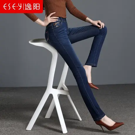 逸阳女裤2025春新款弹力牛仔长裤显瘦修身大码弹力小直筒女裤子图片