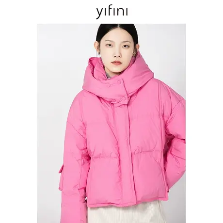 Yifini/易菲宽松短款保暖羽绒服女2023冬季新款连帽立领百搭外套图片