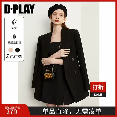 DPLAY2025春季新款气质ins风黑色西装女宽松双排扣外套上衣图片