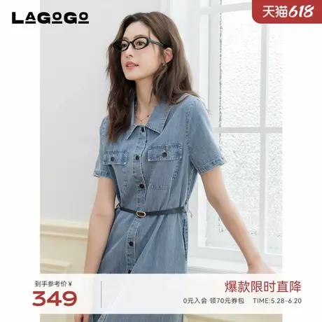 LAGOGO纯棉浅色牛仔连衣裙女拉谷谷2025年夏季新款元气减龄收腰裙图片